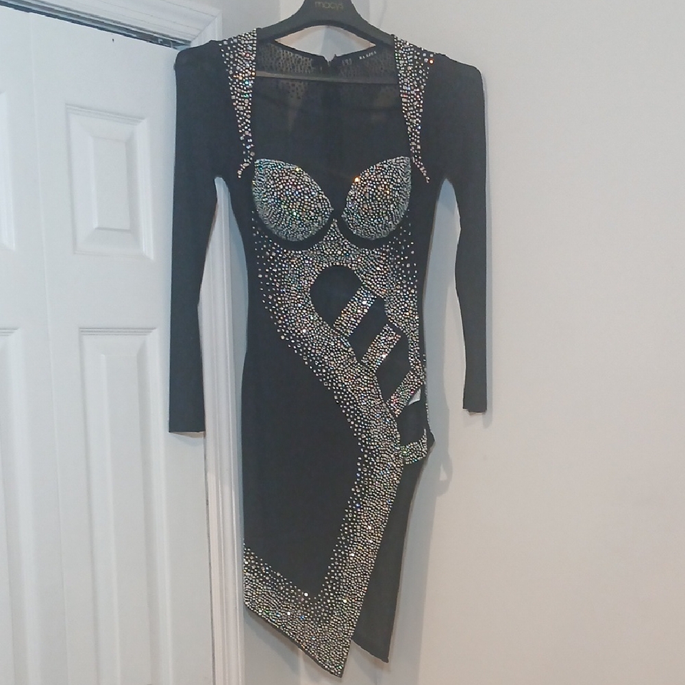 Banjul Blue and Black Embellished Bodycon Dress